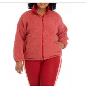 Zelos Sherpa Full Zip Jacket in Rose Rouge Size 2XL